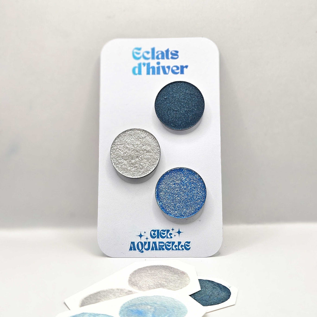 SET - Eclats d'hiver de 3 aquarelles artisanles