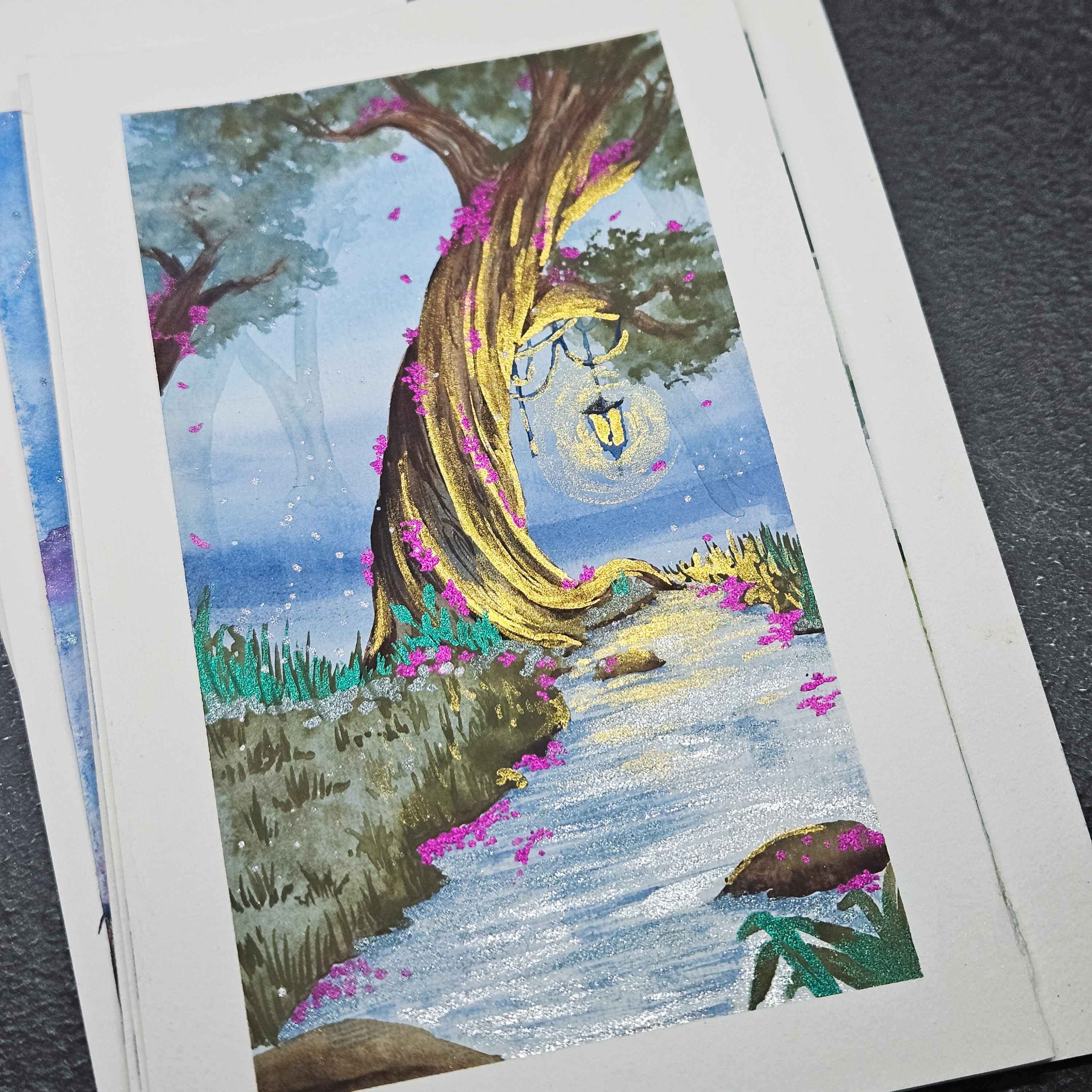 Set doré - 2 aquarelles dorées artisanales