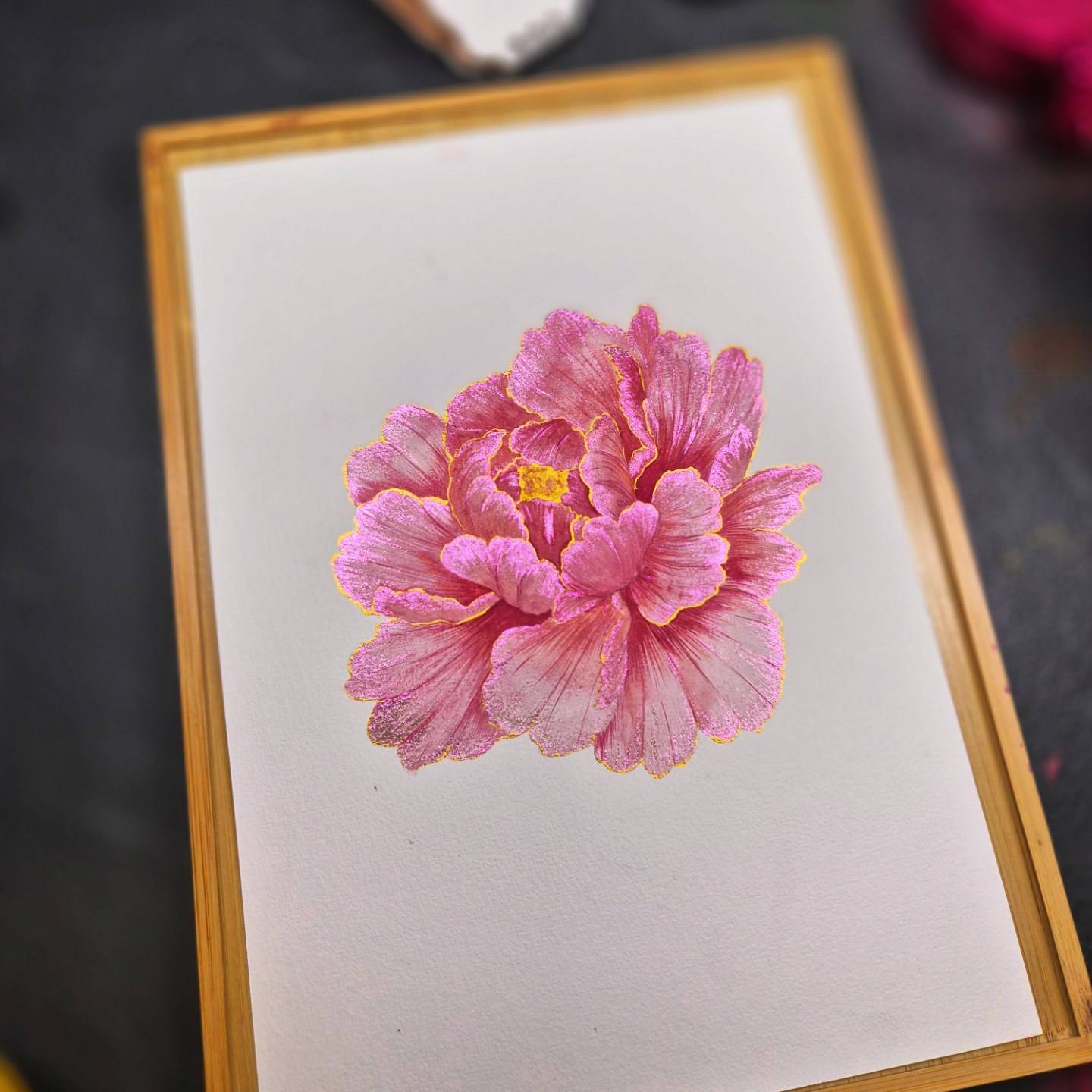 LES FLEURS ROSES et ROUGES - Aquarelle artisanale